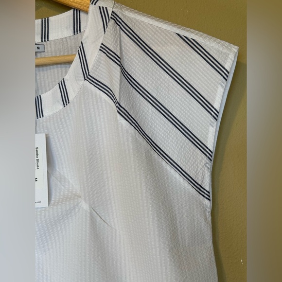 Harshman Sandra Cap Sleeve 100% Cotton White Blouse NWT Size Medium - Picture 4 of 6